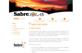 Sabre Systems - Solar water heating website
