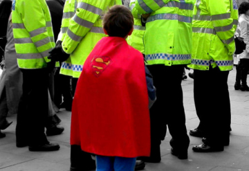 Black & white - Super hero at Trafalgar Square